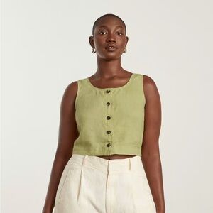Everlane NWT 100% linen Button-down sleeveless crop top Leek Green size 00